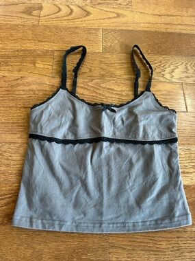 Edikted Gray Tank with Black Lace Trim and Pink Brand Tag